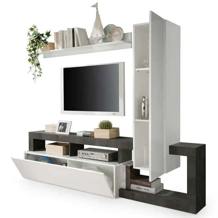 Parete attrezzata 219x200h cm soggiorno bianco lucido ossido Invictus 2