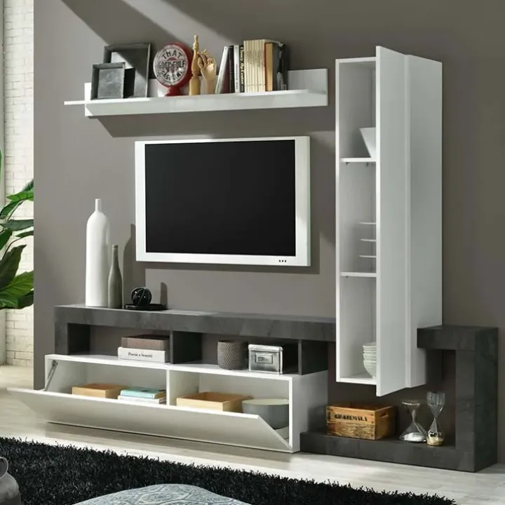 Parete attrezzata 219x200h cm soggiorno bianco lucido ossido Invictus 2