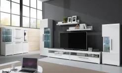 Parete attrezzata 350x170h cm soggiorno bianco lucido Frisk