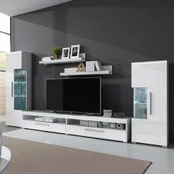 Parete attrezzata 350x170h cm soggiorno bianco lucido Frisk