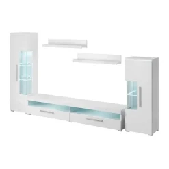 Parete attrezzata 350x170h cm soggiorno bianco lucido Frisk