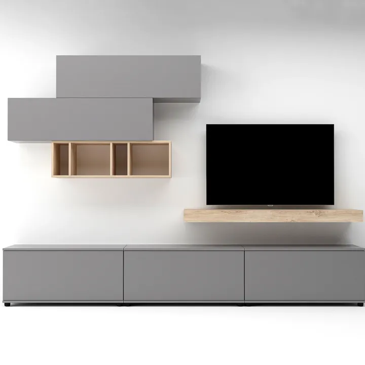 Parete attrezzata 270x183h cm soggiorno rovere antracite America Gihome®