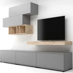 Parete attrezzata 270x183h cm soggiorno rovere antracite America Gihome®