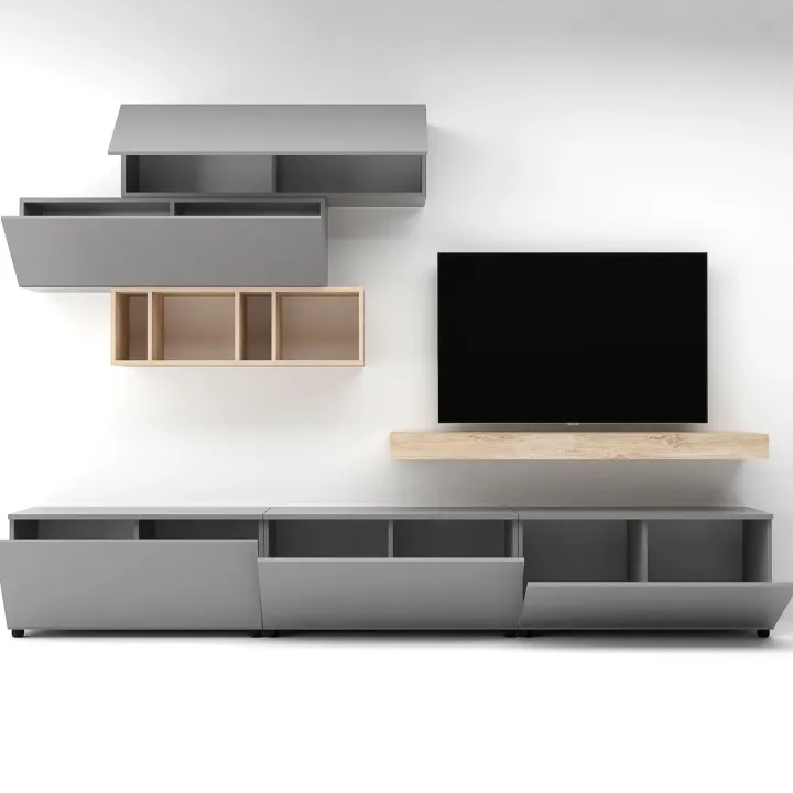 Parete attrezzata 270x183h cm soggiorno rovere antracite America Gihome®