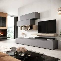 Parete attrezzata 270x183h cm soggiorno rovere antracite America Gihome®