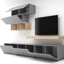 Parete attrezzata 270x183h cm soggiorno rovere antracite America Gihome®