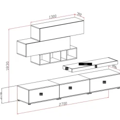 Parete attrezzata 270x183h cm soggiorno noce bianco spatolato America Gihome®