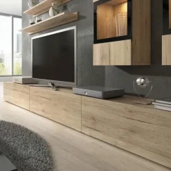 Parete attrezzata 270x176h cm soggiorno moderna rovere nero Emotion Gihome®
