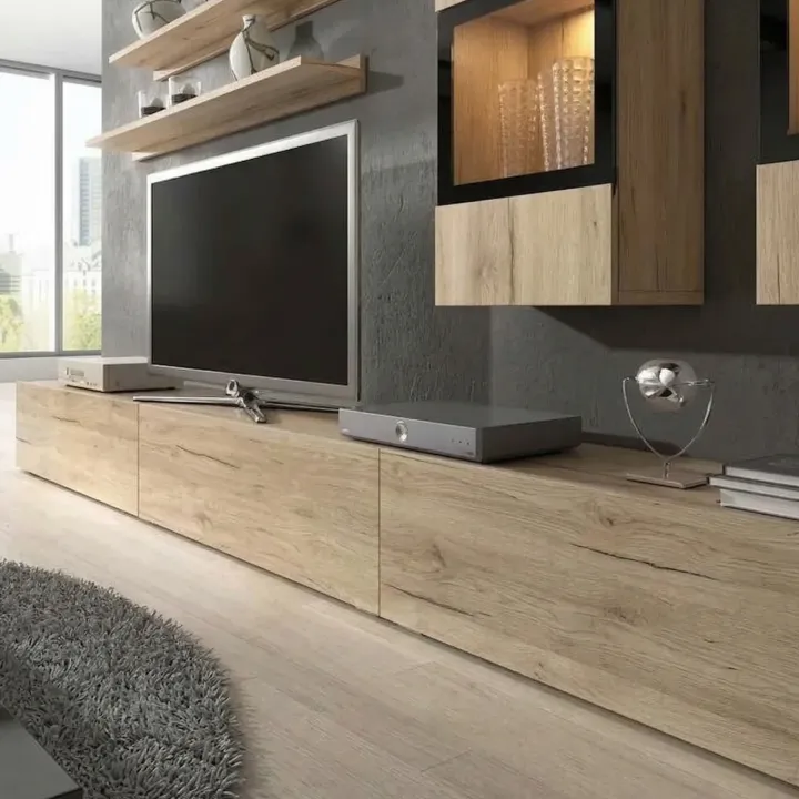 Parete attrezzata 270x176h cm soggiorno moderna rovere nero Emotion Gihome®