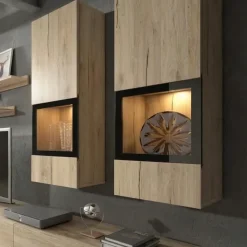 Parete attrezzata 270x176h cm soggiorno moderna rovere nero Emotion Gihome®