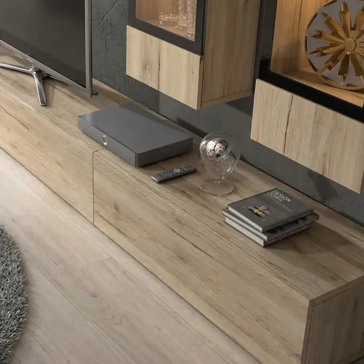 Parete attrezzata 270x176h cm soggiorno moderna rovere nero Emotion Gihome®