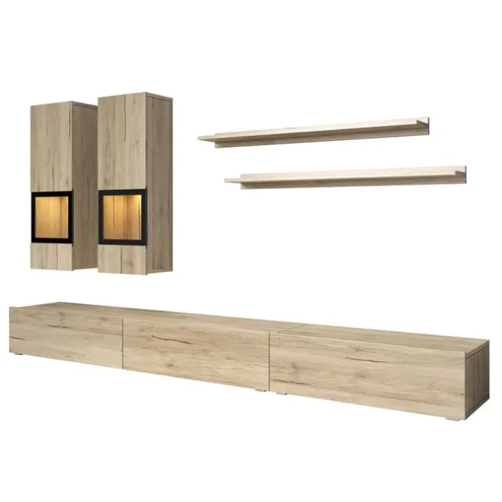 Parete attrezzata 270x176h cm soggiorno moderna rovere nero Emotion Gihome®