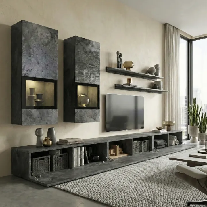 Parete attrezzata 270x176h cm soggiorno ossido nero Emotion Gihome®