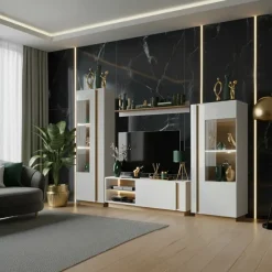 Parete attrezzata 270x194h cm soggiorno bianco opaco e lucido Noa Gihome®