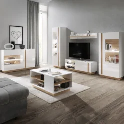 Parete attrezzata 270x194h cm soggiorno bianco opaco e lucido Noa Gihome®