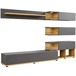 Parete attrezzata 240x150h cm soggiorno rovere antracite Oviedo Gihome®