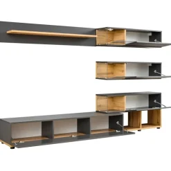 Parete attrezzata 240x150h cm soggiorno rovere antracite Oviedo Gihome®