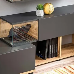 Parete attrezzata 240x150h cm soggiorno rovere antracite Oviedo Gihome®