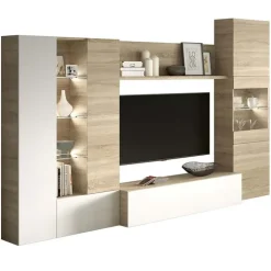 Parete attrezzata 260x185h cm soggiorno rovere bianco lucido Gary