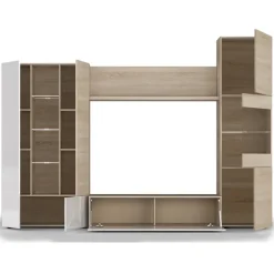 Parete attrezzata 260x185h cm soggiorno rovere bianco lucido Gary