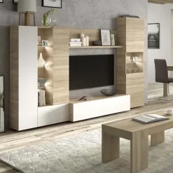 Parete attrezzata 260x185h cm soggiorno rovere bianco lucido Gary
