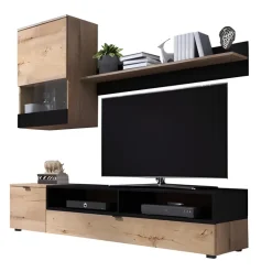 Parete attrezzata 175x170h cm soggiorno rovere nero opaco Oden