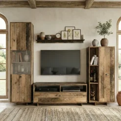 Parete attrezzata 260x185h cm soggiorno legno antico West Gihome®