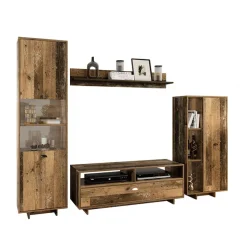 Parete attrezzata 260x185h cm soggiorno legno antico West Gihome®