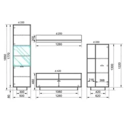 Parete attrezzata 260x185h cm soggiorno legno antico West Gihome®