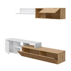 Parete attrezzata 220x135h cm soggiorno rovere bianco artico Patrol