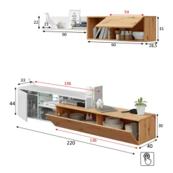 Parete attrezzata 220x135h cm soggiorno rovere bianco artico Patrol