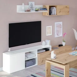 Parete attrezzata 220x135h cm soggiorno rovere bianco artico Patrol