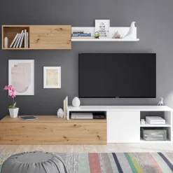 Parete attrezzata 220x135h cm soggiorno rovere bianco artico Patrol