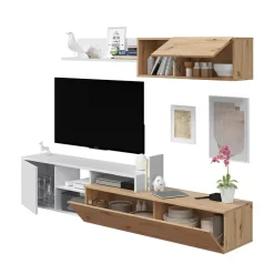 Parete attrezzata 220x135h cm soggiorno rovere bianco artico Patrol