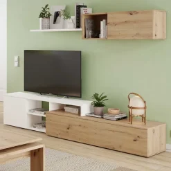Parete attrezzata 220x135h cm soggiorno rovere bianco artico Patrol