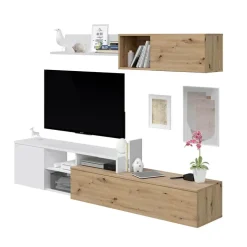 Parete attrezzata 220x135h cm soggiorno rovere bianco artico Patrol