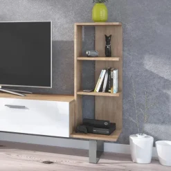 Parete attrezzata 152x97h cm soggiorno rovere bianco lucido Isabel