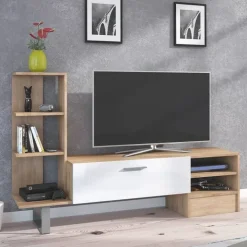 Parete attrezzata 152x97h cm soggiorno rovere bianco lucido Isabel