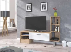 Parete attrezzata 152x97h cm soggiorno rovere bianco lucido Isabel