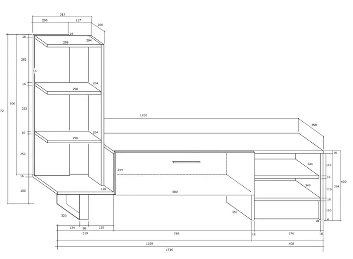 Parete attrezzata 152x97h cm soggiorno rovere bianco lucido Isabel