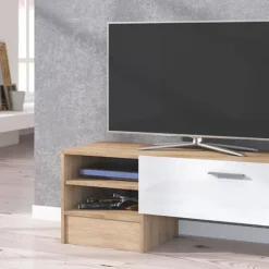 Parete attrezzata 152x97h cm soggiorno rovere bianco lucido Isabel
