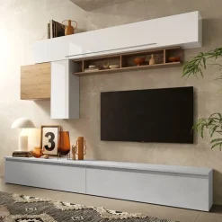 Parete attrezzata 276x190h cm soggiorno bianco rovere grigio chiaro Sunset 17