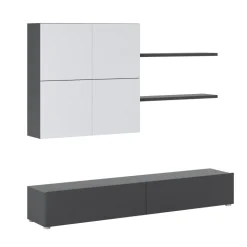 Parete attrezzata 200x195h cm soggiorno bianco frassinato antracite Euphoria