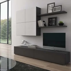 Parete attrezzata 200x195h cm soggiorno bianco frassinato antracite Euphoria