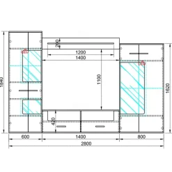 Parete attrezzata 280x185h cm soggiorno bianco lucido rovere Wall