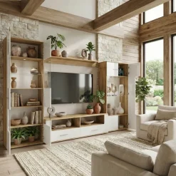 Parete attrezzata 280x185h cm soggiorno bianco lucido rovere Wall