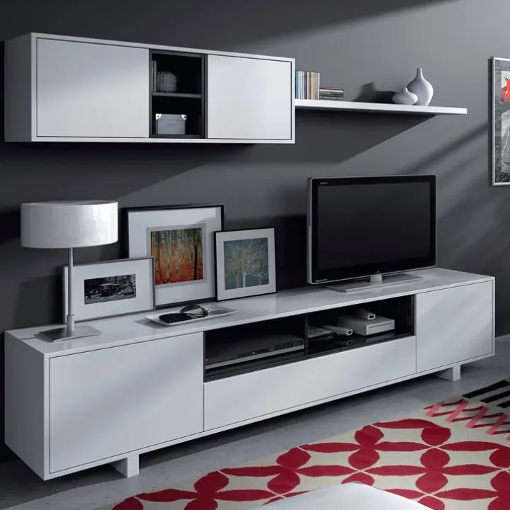 Parete attrezzata 200x145h cm soggiorno bianco antracite Belle