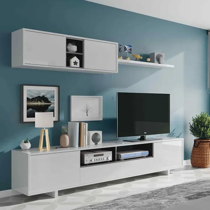 Parete attrezzata 200x145h cm soggiorno bianco antracite Belle