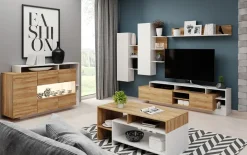 Parete attrezzata 260x190h cm soggiorno moderna rovere bianco opaco Blob