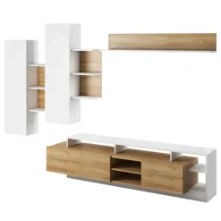 Parete attrezzata 260x190h cm soggiorno moderna rovere bianco opaco Blob